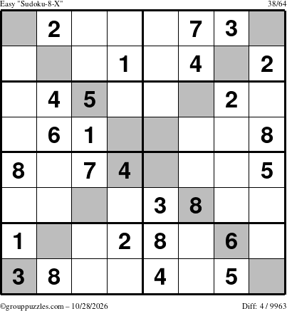 The grouppuzzles.com Easy Sudoku-8-X puzzle for Wednesday October 28, 2026