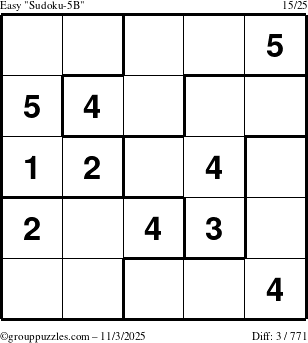 The grouppuzzles.com Easy Sudoku-5B puzzle for Monday November 3, 2025