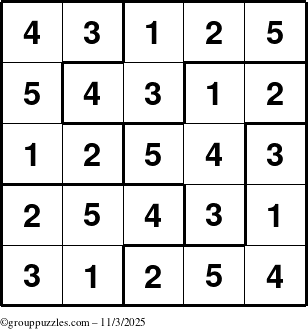 The grouppuzzles.com Answer grid for the Sudoku-5B puzzle for Monday November 3, 2025