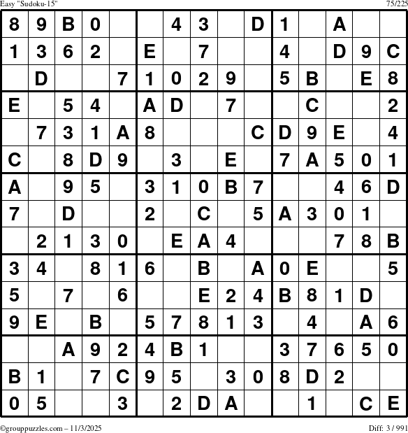 The grouppuzzles.com Easy Sudoku-15 puzzle for Monday November 3, 2025