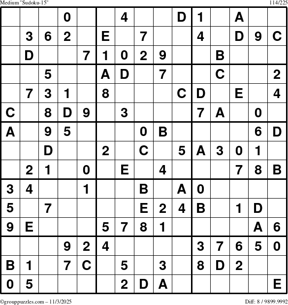 The grouppuzzles.com Medium Sudoku-15 puzzle for Monday November 3, 2025
