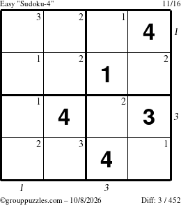 The grouppuzzles.com Easy Sudoku-4 puzzle for Thursday October 8, 2026, suitable for printing, with all 3 steps marked