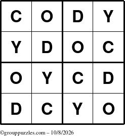 The grouppuzzles.com Answer grid for the Cody puzzle for Thursday October 8, 2026