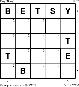 The grouppuzzles.com Easy Betsy puzzle for Thursday October 8, 2026 with all 4 steps marked