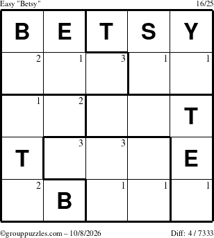 The grouppuzzles.com Easy Betsy puzzle for Thursday October 8, 2026 with the first 3 steps marked