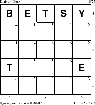 The grouppuzzles.com Difficult Betsy puzzle for Thursday October 8, 2026 with all 6 steps marked