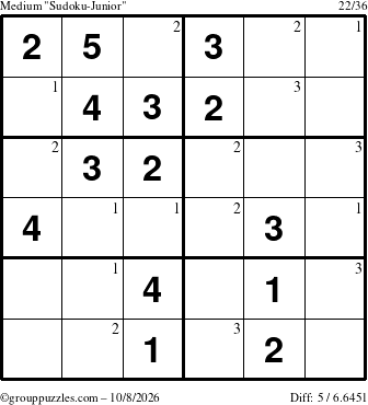 The grouppuzzles.com Medium Sudoku-Junior puzzle for Thursday October 8, 2026 with the first 3 steps marked