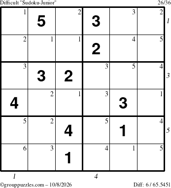 The grouppuzzles.com Difficult Sudoku-Junior puzzle for Thursday October 8, 2026 with all 6 steps marked