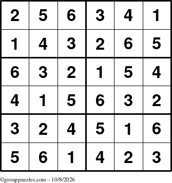 The grouppuzzles.com Answer grid for the Sudoku-Junior puzzle for Thursday October 8, 2026