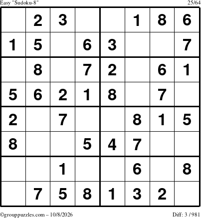 The grouppuzzles.com Easy Sudoku-8 puzzle for Thursday October 8, 2026