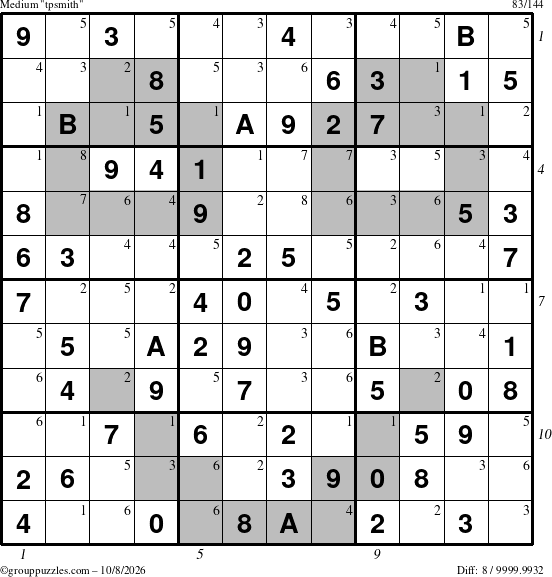 The grouppuzzles.com Medium tpsmith puzzle for Thursday October 8, 2026 with all 8 steps marked