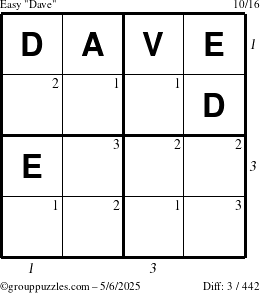 The grouppuzzles.com Easy Dave puzzle for Tuesday May 6, 2025, suitable for printing, with all 3 steps marked