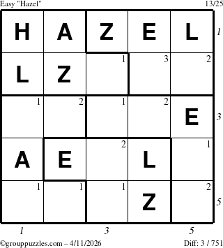 The grouppuzzles.com Easy Hazel puzzle for Saturday April 11, 2026, suitable for printing, with all 3 steps marked