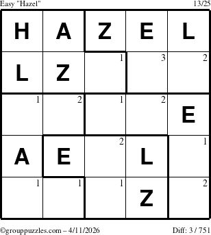 The grouppuzzles.com Easy Hazel puzzle for Saturday April 11, 2026 with the first 3 steps marked