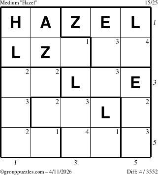The grouppuzzles.com Medium Hazel puzzle for Saturday April 11, 2026 with all 4 steps marked