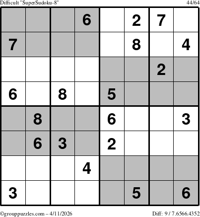 The grouppuzzles.com Difficult SuperSudoku-8 puzzle for Saturday April 11, 2026