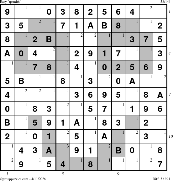 The grouppuzzles.com Easy tpsmith puzzle for Saturday April 11, 2026 with all 3 steps marked