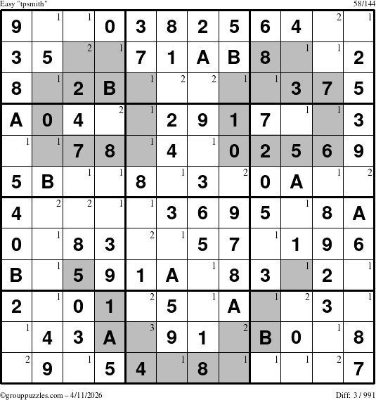 The grouppuzzles.com Easy tpsmith puzzle for Saturday April 11, 2026 with the first 3 steps marked