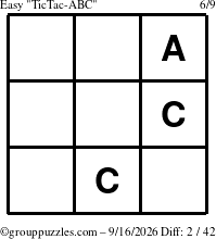 The grouppuzzles.com Easy TicTac-ABC puzzle for Wednesday September 16, 2026