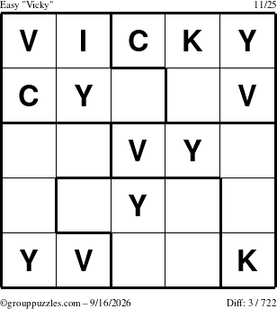 The grouppuzzles.com Easy Vicky puzzle for Wednesday September 16, 2026