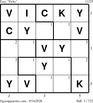 The grouppuzzles.com Easy Vicky puzzle for Wednesday September 16, 2026 with all 3 steps marked