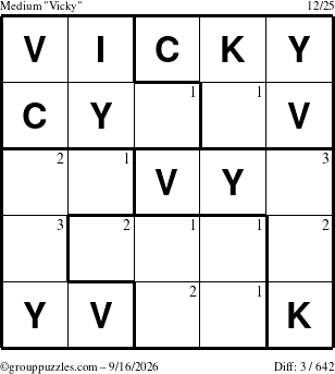 The grouppuzzles.com Medium Vicky puzzle for Wednesday September 16, 2026 with the first 3 steps marked