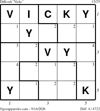 The grouppuzzles.com Difficult Vicky puzzle for Wednesday September 16, 2026, suitable for printing, with all 4 steps marked
