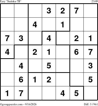 The grouppuzzles.com Easy Sudoku-7B puzzle for Wednesday September 16, 2026
