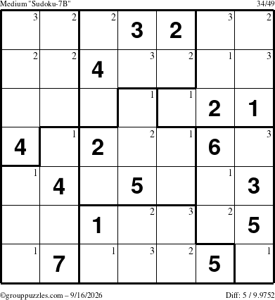 The grouppuzzles.com Medium Sudoku-7B puzzle for Wednesday September 16, 2026 with the first 3 steps marked