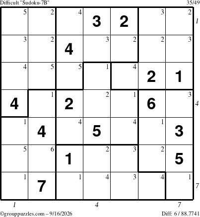 The grouppuzzles.com Difficult Sudoku-7B puzzle for Wednesday September 16, 2026, suitable for printing, with all 6 steps marked