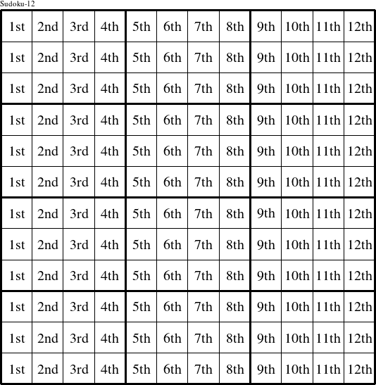 Each column is a group numbered as shown in this Sudoku-12 figure.