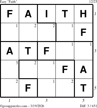 The grouppuzzles.com Easy Faith puzzle for Thursday March 19, 2026, suitable for printing, with all 3 steps marked