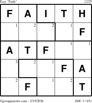 The grouppuzzles.com Easy Faith puzzle for Thursday March 19, 2026 with the first 3 steps marked