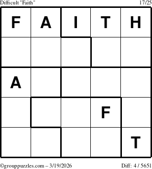 The grouppuzzles.com Difficult Faith puzzle for Thursday March 19, 2026