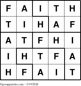 The grouppuzzles.com Answer grid for the Faith puzzle for Thursday March 19, 2026