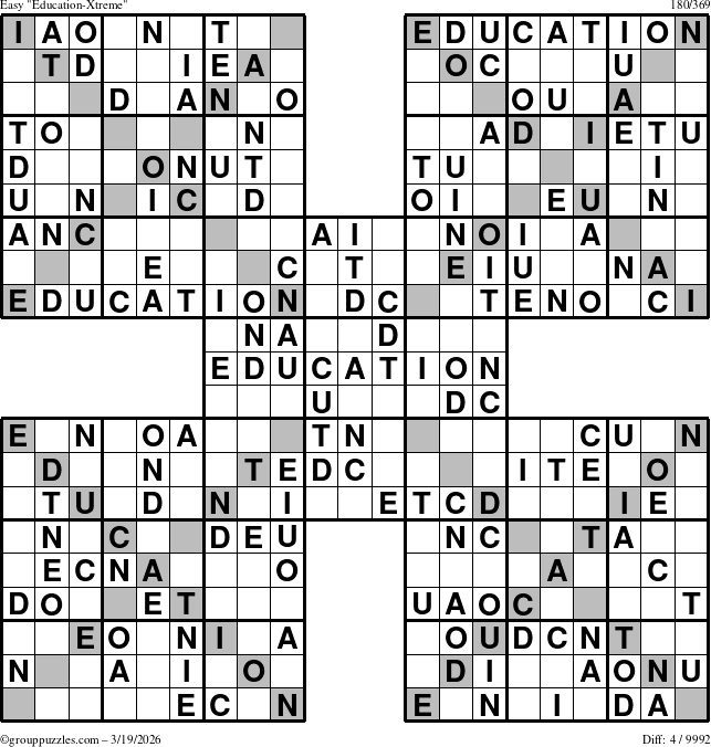 The grouppuzzles.com Easy Education-Xtreme puzzle for Thursday March 19, 2026