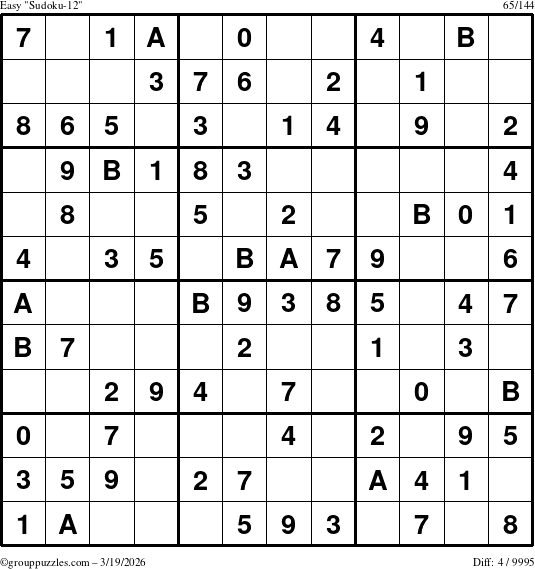 The grouppuzzles.com Easy Sudoku-12 puzzle for Thursday March 19, 2026
