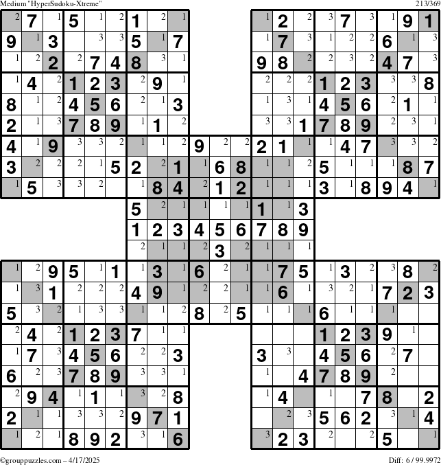 The grouppuzzles.com Medium cover-HyperXtreme puzzle for Thursday April 17, 2025 with the first 3 steps marked