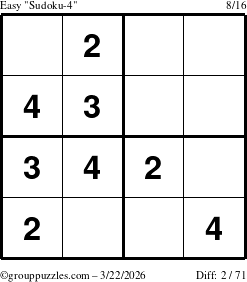 The grouppuzzles.com Easy Sudoku-4 puzzle for Sunday March 22, 2026