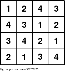 The grouppuzzles.com Answer grid for the Sudoku-4 puzzle for Sunday March 22, 2026