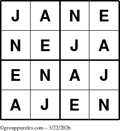 The grouppuzzles.com Answer grid for the Jane puzzle for Sunday March 22, 2026