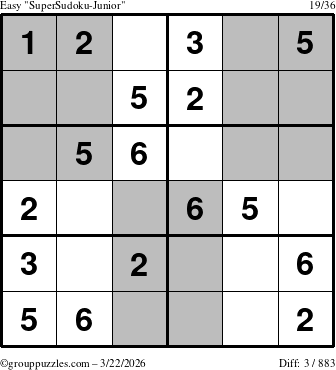 The grouppuzzles.com Easy SuperSudoku-Junior puzzle for Sunday March 22, 2026