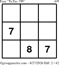 The grouppuzzles.com Easy TicTac-789 puzzle for Thursday August 27, 2026
