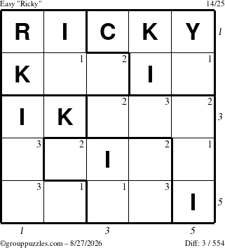 The grouppuzzles.com Easy Ricky puzzle for Thursday August 27, 2026 with all 3 steps marked