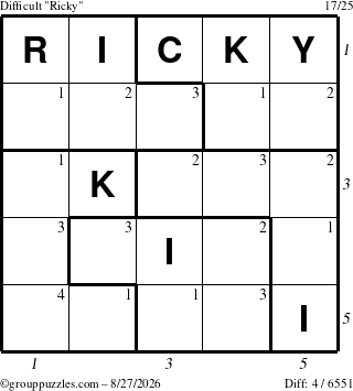 The grouppuzzles.com Difficult Ricky puzzle for Thursday August 27, 2026 with all 4 steps marked