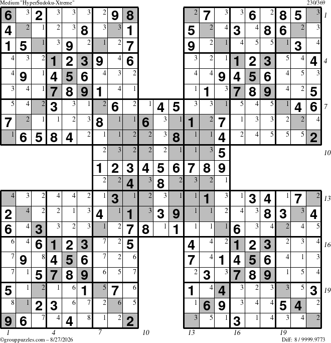The grouppuzzles.com Medium cover-HyperXtreme puzzle for Thursday August 27, 2026, suitable for printing, with all 8 steps marked