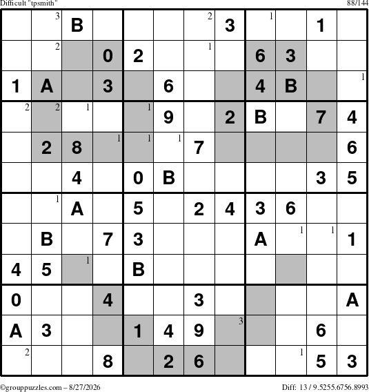 The grouppuzzles.com Difficult tpsmith puzzle for Thursday August 27, 2026 with the first 3 steps marked