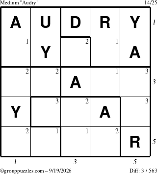 The grouppuzzles.com Medium Audry puzzle for Saturday September 19, 2026, suitable for printing, with all 3 steps marked