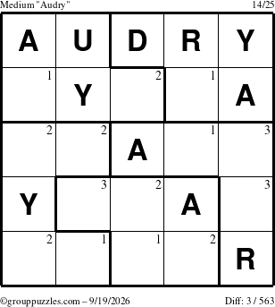 The grouppuzzles.com Medium Audry puzzle for Saturday September 19, 2026 with the first 3 steps marked