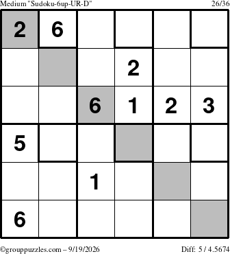 The grouppuzzles.com Medium Sudoku-6up-UR-D puzzle for Saturday September 19, 2026